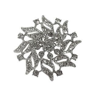 Flower CZ Cubic Zirconia Silvertone Brooch Pin